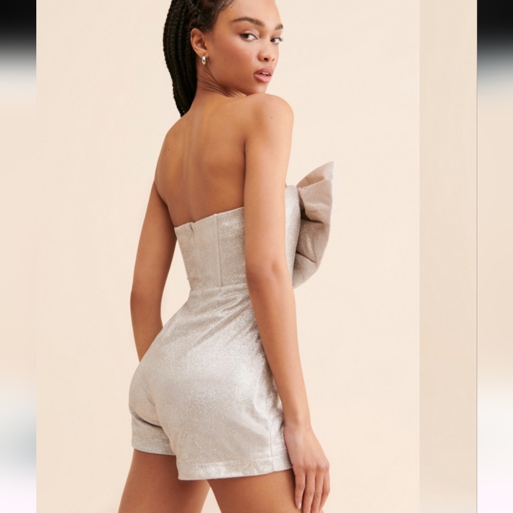 AUDETTE ASTRA FRONT BOW ROMPER CHAMPAGNE COLOR SIZE LARGE - Picture 2 of 13